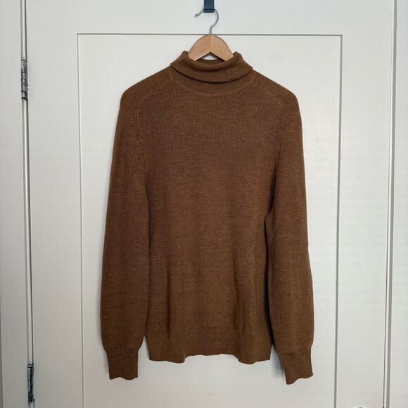 J Crew Destination Sweater Mens Sz M Camel 100% Merino Wool Turtle Neck Soft - Picture 1 of 11